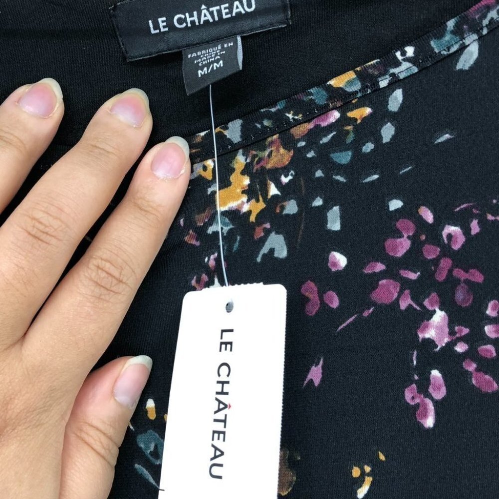 NWT Le Chateau  Black floral Boatneck 3/4 sleeve midi dress M - Picture 4 of 10